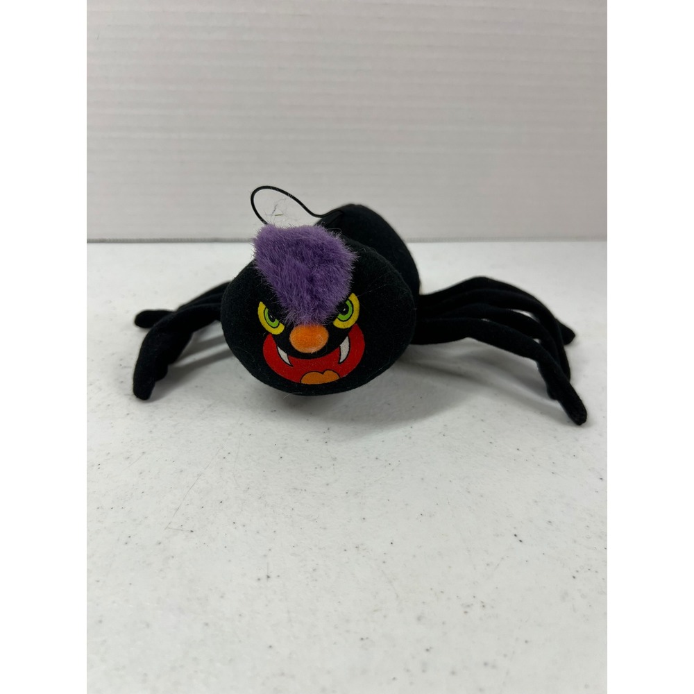 Vintage Russ Berrie Halloween Spider Plush Purple Mohawk Black 2715